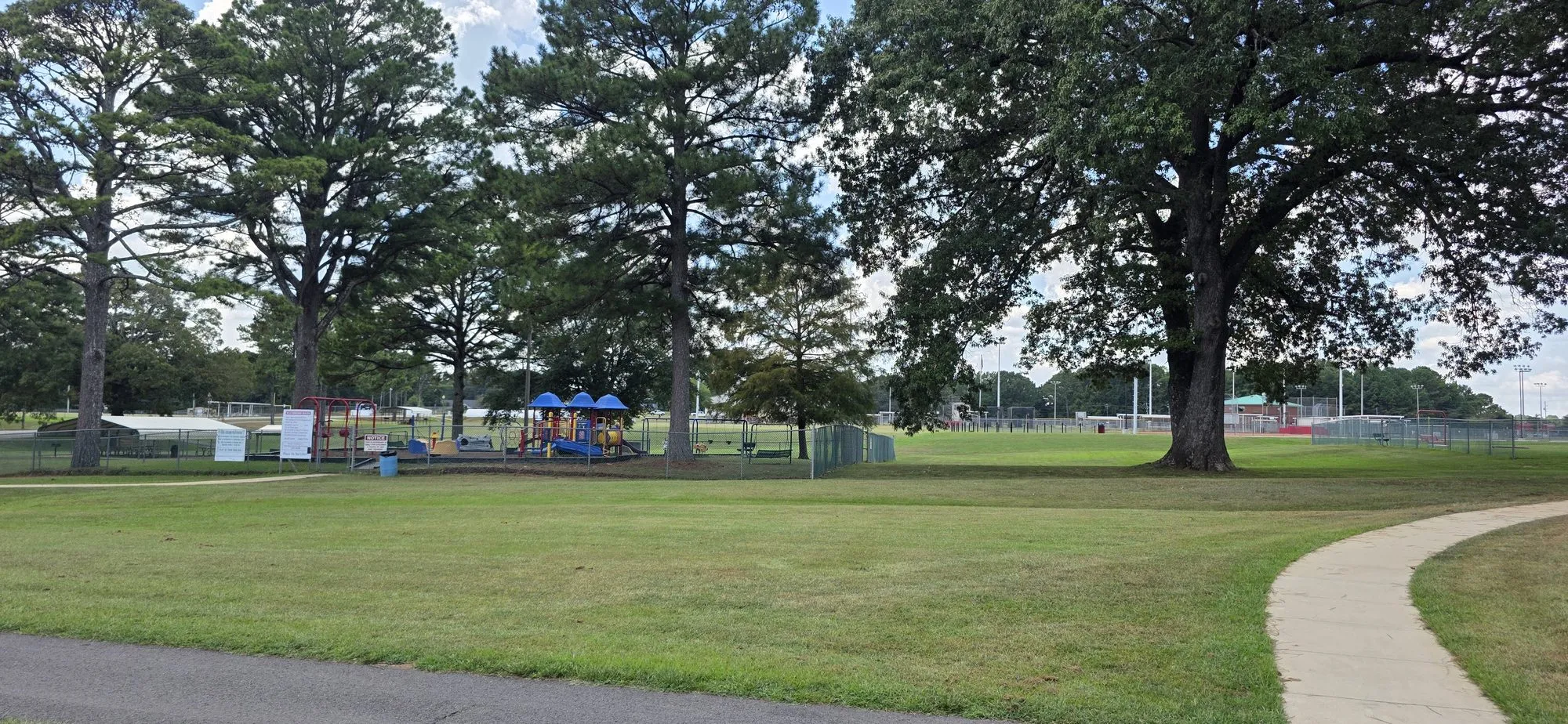 Playground and ballfields at the town park in Brookwood