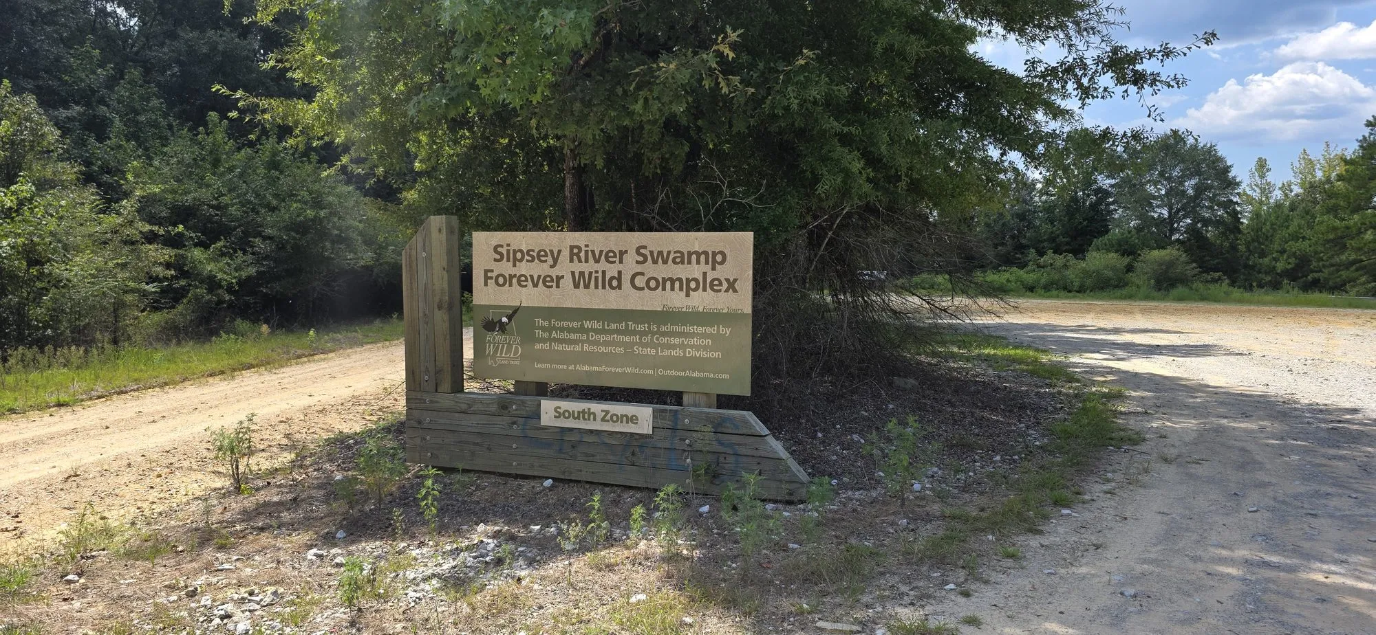 Sipsey River Swamp Forever Wild Complex entrance near Buhl