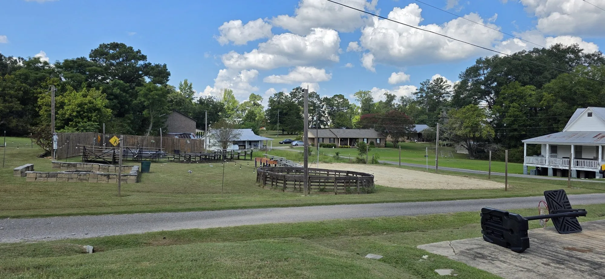 Picnic shelters and open ground at the community park in Coaling