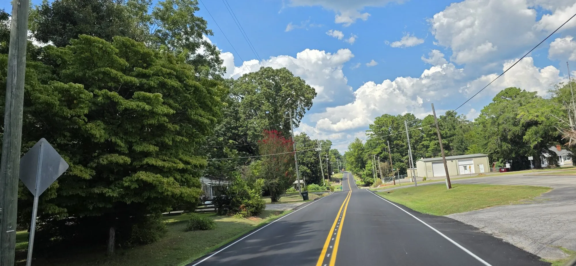 Tree-lined main road running downhill through Cottondale